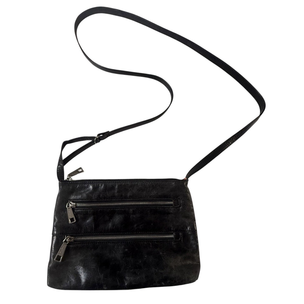 HOBO International Mara Crossbody Bag Black Leather Purse Multi Zippers